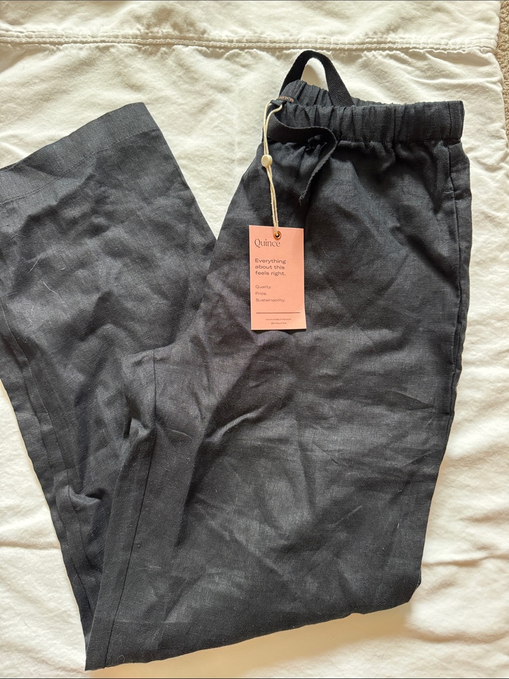 Quince Men's Black Linen Drawstring Chinos